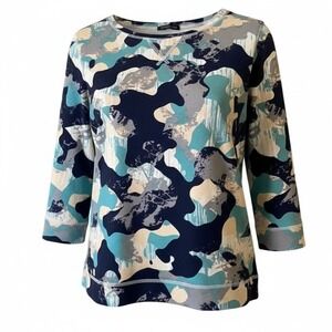 NYDJ Sweatshirt XS City Sport Camo Sweatshirt Blue Gray White Camouflage‎ City